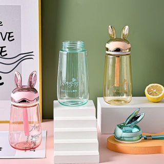 Bình Nước Thủy Tinh 340ML Hình Tai Thỏ Dễ Thương