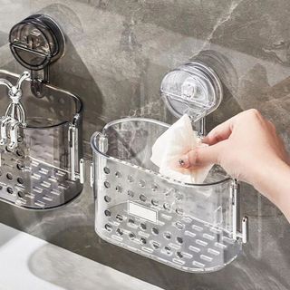 kệ đựng đồ khay ráo nước nhà tắm có Móc Chân Không ,Giỏ đựng cốc hút vòi hoa sen có thể tháo rời đa chức năng, Giá đựng đồ vệ sinh trong suốt không cần khoan