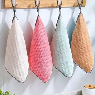 Khăn Lau Đa Năng Viền Kẻ Có Móc Treo 24 x 24cm, Khăn Lau Sợi Cotton siêu Thấm Hút