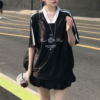 Áo Thun Oversize Cổ V Thể Thao Đơn Giản