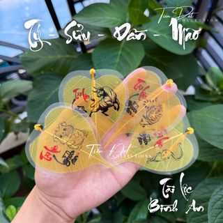 Lá Bồ Đề 12 Con Giáp - Thư Pháp Tài Lộc Bình An, Làm Từ Nguyên Bản Ép Plastic Để Ốp Lưng Điện Thoại, Treo Ô Tô