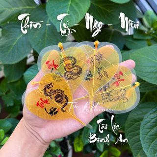 Lá Bồ Đề 12 Con Giáp - Thư Pháp Tài Lộc Bình An, Làm Từ Nguyên Bản Ép Plastic Để Ốp Lưng Điện Thoại, Treo Ô Tô