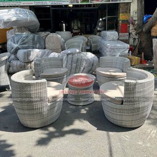 Bộ ghế cafe nhựa giả mây hình chai