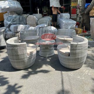 Bộ ghế cafe nhựa giả mây hình chai