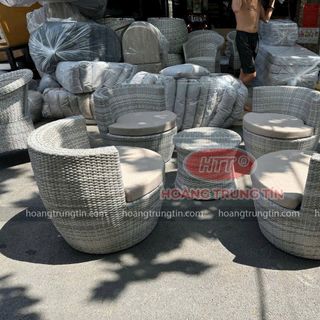 Bộ ghế cafe nhựa giả mây hình chai