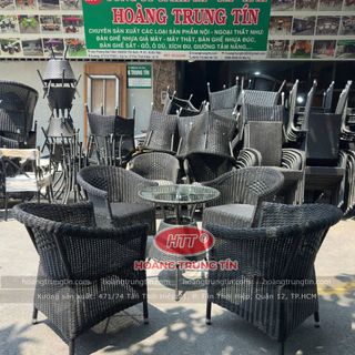 Thanh lý gấp 20 bộ bàn ghế cafe nhựa giả mây cao cấp dây tròn ghế thúng dây tròn hàng mới