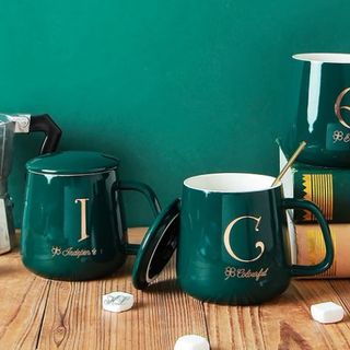 BỘ CỐC SỨ KÈM MUỖNG MÀU XANH QUÀ TẶNG