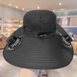Mũ chống nắng gắn 2 quạt điều hòa chạy pin sac usb  tích hợp năng lượng mặt trời ,vành rộng chống tia uv