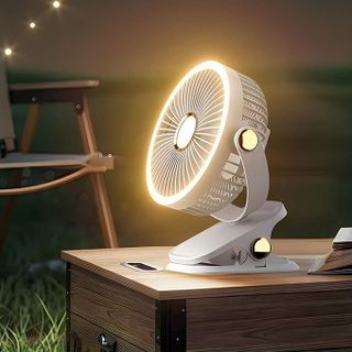 Quạt tích điện đèn LED vòng ngoài  -đèn trong .hàng đẹp Quạt Kẹp Tích Điện,đèn led 3 chế độ