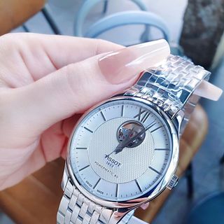 ĐỒNG HỒ NAM CƠ SIÊU CẤP NHƯ HÃG TISỚT DÂY THÉP KÍNH SAPHIRE LỘ MÁY MÀU BẠC