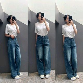Quần Jean nữ hack dáng, ống đứng, suông dài 100-102 cm; ống rộng 28cm (mã : HTB115)