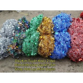 Lẻ 1 Dây Kim Tuyến Treo Tết , Dây Kim Tuyến Kép (2 lớp) . Dây Dài 1m50 , Dây Kim Tuyến Trang Trí . Kết Hình Hoa Mai hoặc Trăng Sao