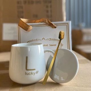 BỘ CỐC SỨ TRẮNG LUCKY KÈM MUỖNG