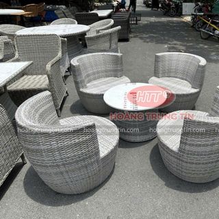 Bộ ghế mây nhựa hình chai màu xám