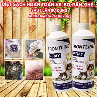 Chai Xịt Ve Rận, Bọ Chét Chó Mèo Frontine Spray 500ml Chính Hãng Phù Hợp Các Loại Thú Cưng An Toàn Cho Người Dùng ạ