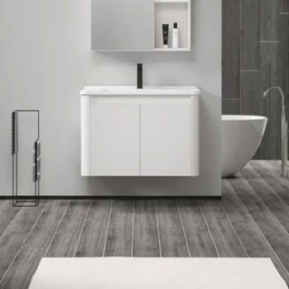 Bộ tủ lavabo treo tường màu trắng TN10T bằng nhựa PVC, không thấm nước, không ẩm mốc giá sỉ