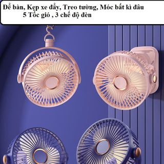 Quạt tích điện đèn LED vòng ngoài  -đèn trong .hàng đẹp Quạt Kẹp Tích Điện,đèn led 3 chế độ