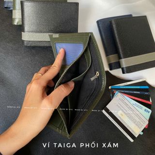 Ví da bò taiga phối xám