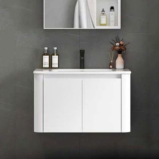 Bộ tủ lavabo treo tường màu trắng TN10T bằng nhựa PVC, không thấm nước, không ẩm mốc