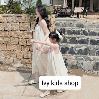 [Gía mở bán] Váy maxi mẹ và bé - maxi voan 2 lớp đính hoa nổi đủ size 10 - 80kg
