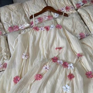 [Gía mở bán] Váy maxi mẹ và bé - maxi voan 2 lớp đính hoa nổi đủ size 10 - 80kg