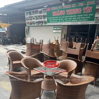 Bộ bàn ghế thúng xòe nhựa giả mây màu giả gổ