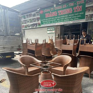 Bộ bàn ghế thúng xòe nhựa giả mây màu giả gổ