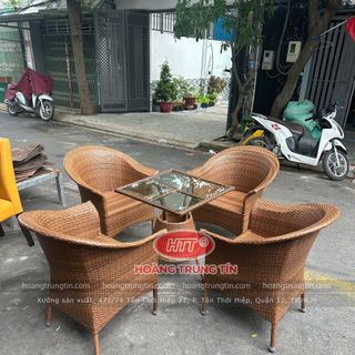 Bộ bàn ghế thúng xòe nhựa giả mây màu giả gổ