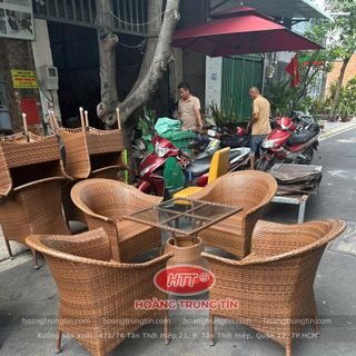Bộ bàn ghế thúng xòe nhựa giả mây màu giả gổ