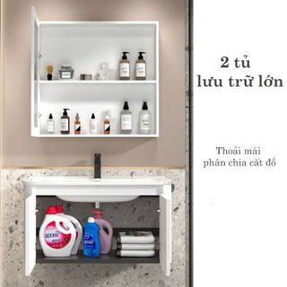 Bộ tủ lavabo treo tường màu trắng TN10T bằng nhựa PVC, không thấm nước, không ẩm mốc