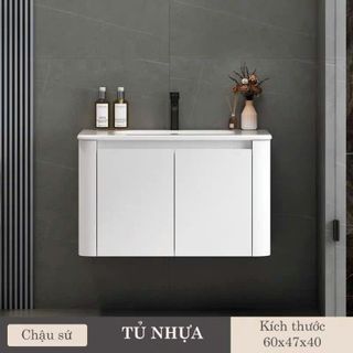Bộ tủ lavabo treo tường màu trắng TN10T bằng nhựa PVC, không thấm nước, không ẩm mốc