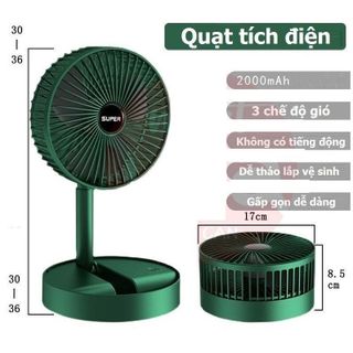 Quạt Tích Điện Xanh Super, Sạc Điện Gấp Gọn Đi Du Lịch