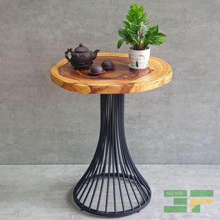 Bàn cafe tròn gỗ me tây chân nan -  BMT04