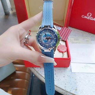ĐỒNG HỒ NAM CAO CẤP AMEGA SEAMASTER AQUA MÁY CƠ DÂY XANH NHẠT