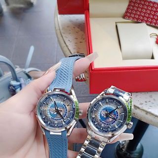 ĐỒNG HỒ NAM CAO CẤP AMEGA SEAMASTER AQUA MÁY CƠ DÂY XANH NHẠT