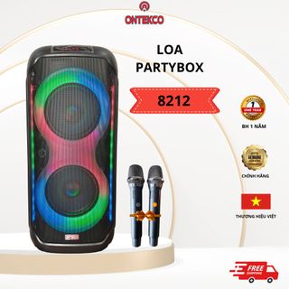 Loa karaoke partybox ontekco 8212,2 bass 20,đèn led theo nhạc,kèm 1 micro kim loại pin sạc