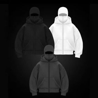 Áo Khoác Hoodie Zip Ninja Trơn Cổ Cao 2 Nón có túi Trong Tay Xỏ Ngón Phong Cách Ninja Che Mặt Mũ Rộng Siêu Ngầu
