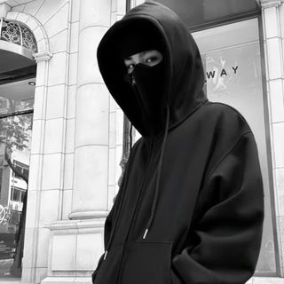 Áo Khoác Hoodie Zip Ninja Trơn Cổ Cao 2 Nón có túi Trong Tay Xỏ Ngón Phong Cách Ninja Che Mặt Mũ Rộng Siêu Ngầu