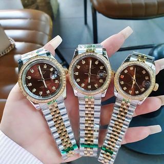 ĐỒNG HỒ NAM NỮ CAO CẤP RÔLES DÂY THÉP MẶT MÀU VIỀN HỘT 3 SIZE