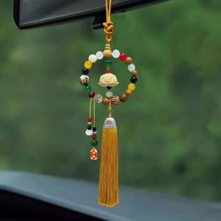 Khánh Phật Bình An Treo Xe - Dây Khánh Gỗ Hoàng Dương Quan Âm Hoa Sen Vòng Gỗ Hoàng Liên Thu Hút Tài Lộc Và May Mắn