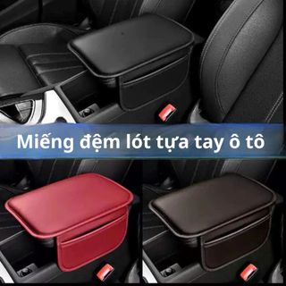 Tấm Đệm Da PU Lót Bệ Tỳ Tay Ô Tô 3in1 Có 2 Túi Để Đồ 2 Bên Đa Năng