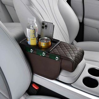 Tấm Đệm Da PU Lót Bệ Tỳ Tay Ô Tô 3in1 Có 2 Túi Để Đồ 2 Bên Đa Năng
