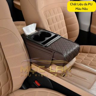 Tấm Đệm Da PU Lót Bệ Tỳ Tay Ô Tô 3in1 Có 2 Túi Để Đồ 2 Bên Đa Năng