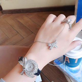 SET ĐỒNG HỒ NỮ CHÍNH HÃNG FUNMEI DÂY DA MẶT NƠ ĐÁ FULLBOX TEM HÃNG