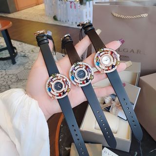 ĐỒNG HỒ NỮ CAO CẤP PVL DÂY DA VIỀN HỘT XOÀN MÀU
