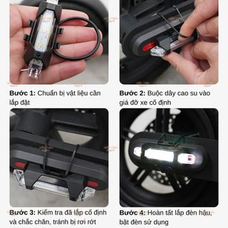 Đèn Hậu Xe Đạp Thể Thao Cảnh Báo Chớp Nháy 4 Chế Độ Siêu Sáng, Đèn Hậu + Phụ Kiện Sạc USB Đi Kèm
