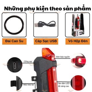 Đèn Hậu Xe Đạp Thể Thao Cảnh Báo Chớp Nháy 4 Chế Độ Siêu Sáng, Đèn Hậu + Phụ Kiện Sạc USB Đi Kèm