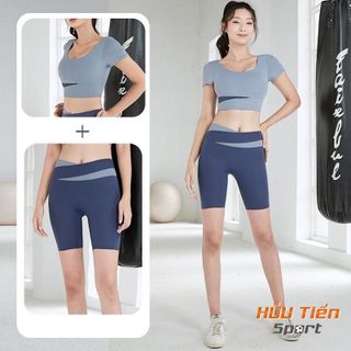 Set Đồ Tập Gym Nữ Ngắn, Bộ Quần Áo Thun BT02 Tập Thể Thao, Yoga, Aerobic Ôm Body Tôn Dáng Lưng Cao Sport Tập Thể Dục Chạy Bộ