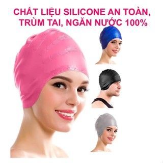 Mũ bơi trùm tai người lớn và trẻ em silicone cao cấp CONQUEST  dùng được cho nam, nữ ngăn nước,vào tai