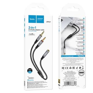Dây Cáp Âm Thanh Gộp Tai Nghe Hoco UPA21 2 Chân 3.5 Sang Lỗ 3.5mm, Cổng Tai Nghe + Mic Ra Cổng Cắm Tròn